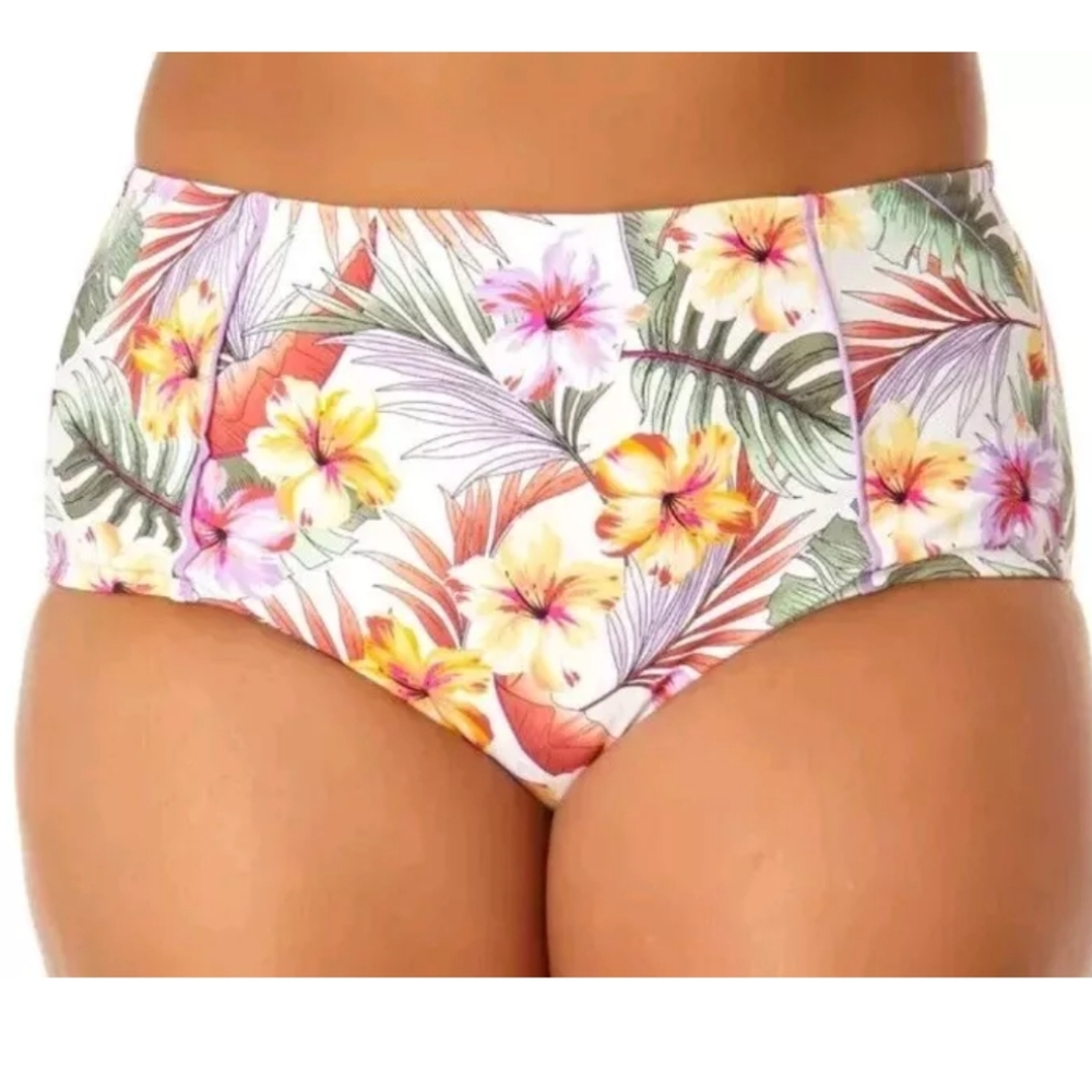 California Sunshine High Waisted Piping Swim Bottoms Woman Plus 2X Floral New